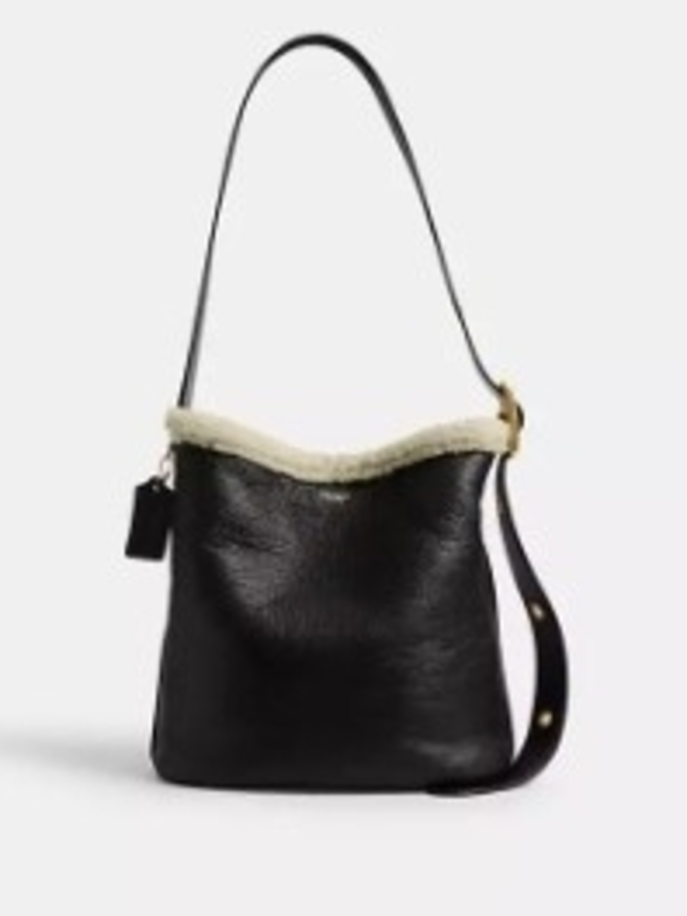 Coach Black Leather Shoulder Bag with Cream Shearling Trim